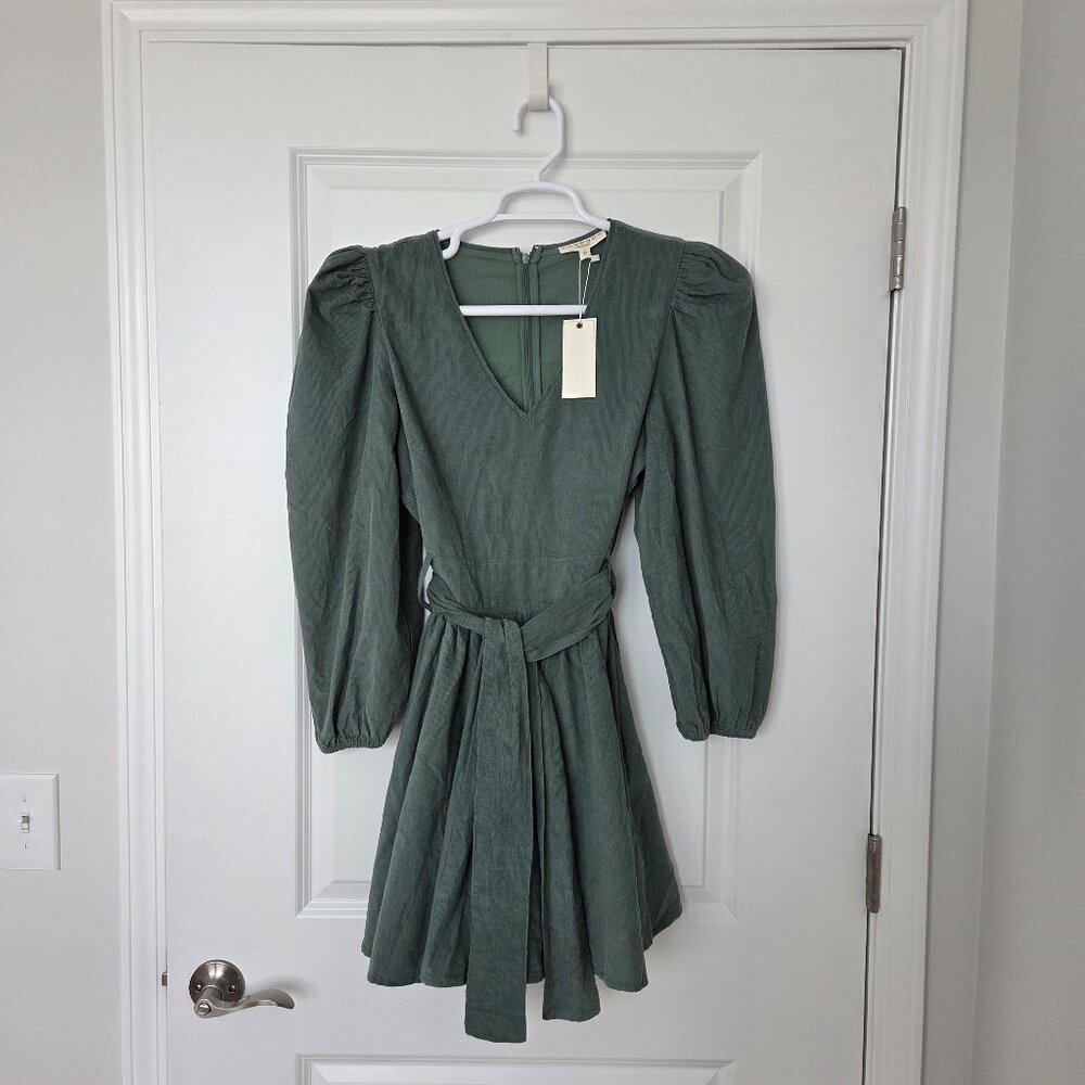 NWT LaRoque Original Green Long Sleeve Tie Dress Corduroy S